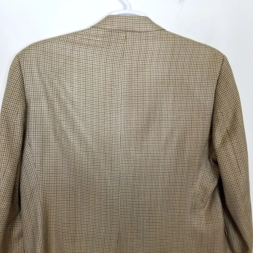 Chaps Men 100% Silk Houndstooth Blazer Jacket Sz 42 R‎ Beige Brown Sport Coat